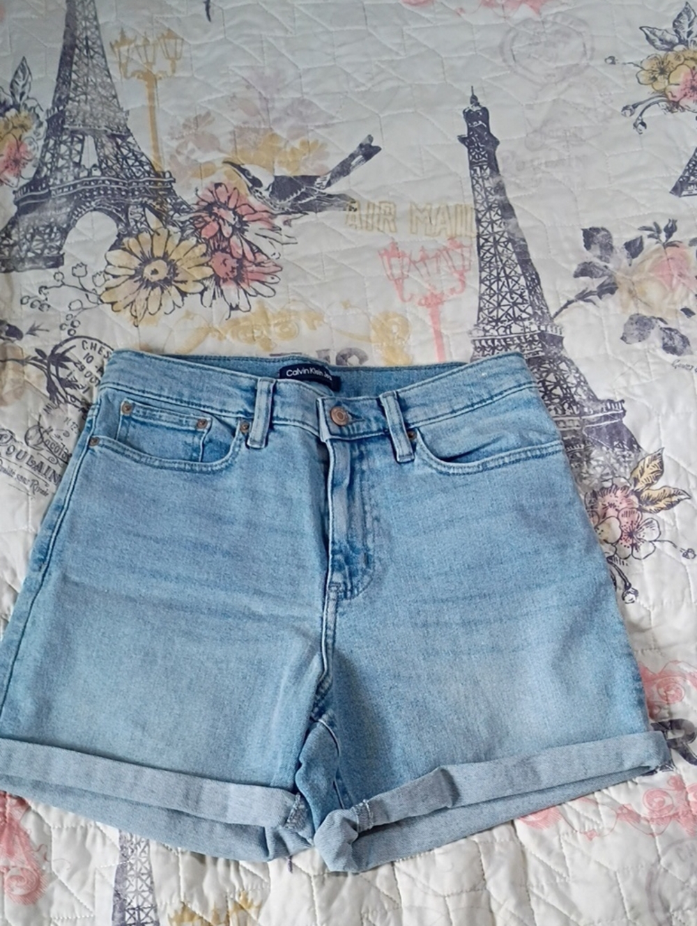 Calvin Klein Jeans Light Wash Rolled Cuff Denim Shorts